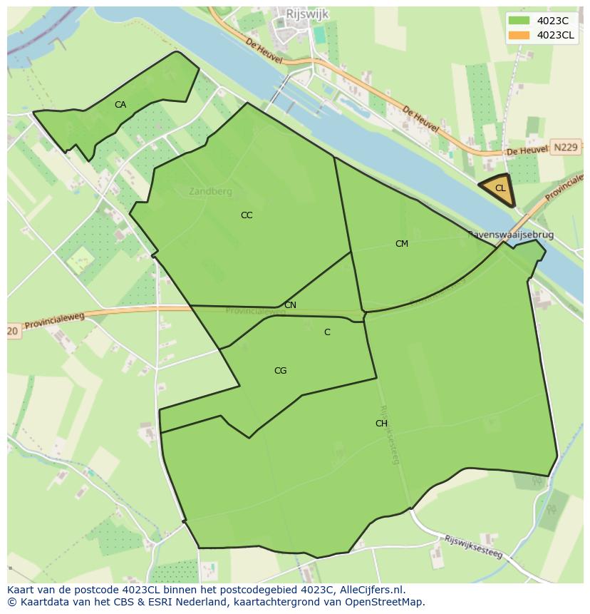 Afbeelding van het postcodegebied 4023 CL op de kaart.