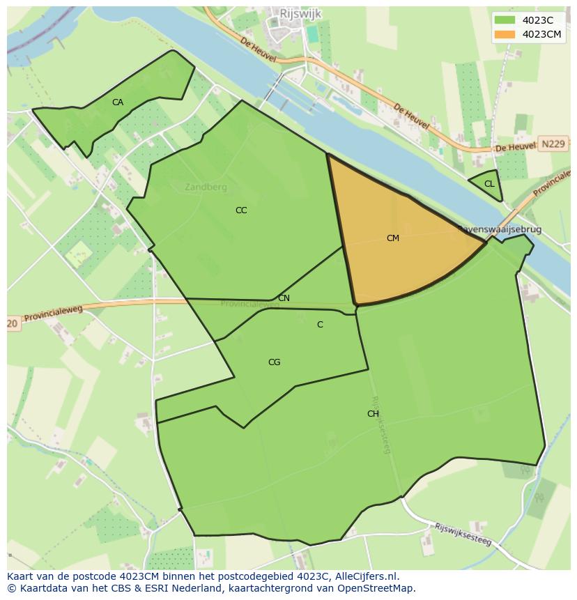 Afbeelding van het postcodegebied 4023 CM op de kaart.