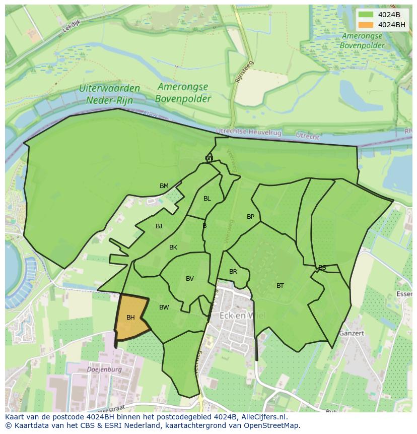 Afbeelding van het postcodegebied 4024 BH op de kaart.