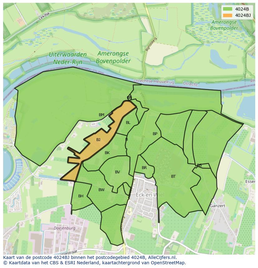 Afbeelding van het postcodegebied 4024 BJ op de kaart.