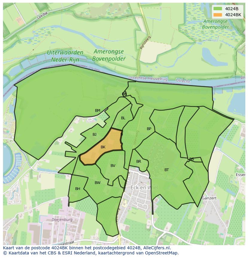 Afbeelding van het postcodegebied 4024 BK op de kaart.
