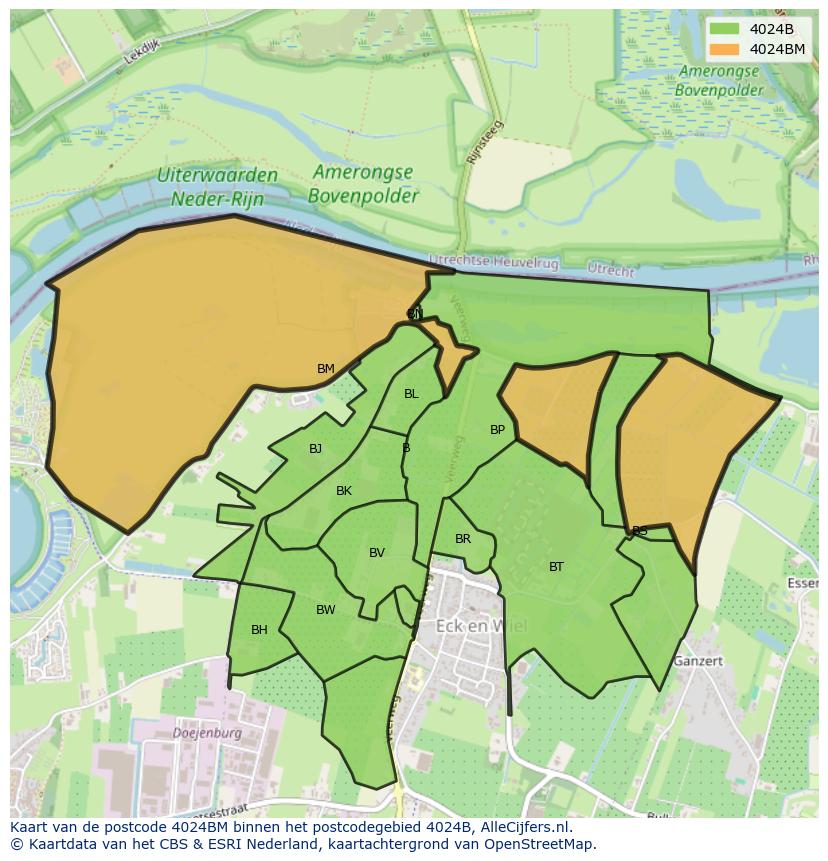 Afbeelding van het postcodegebied 4024 BM op de kaart.