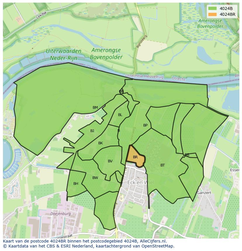 Afbeelding van het postcodegebied 4024 BR op de kaart.