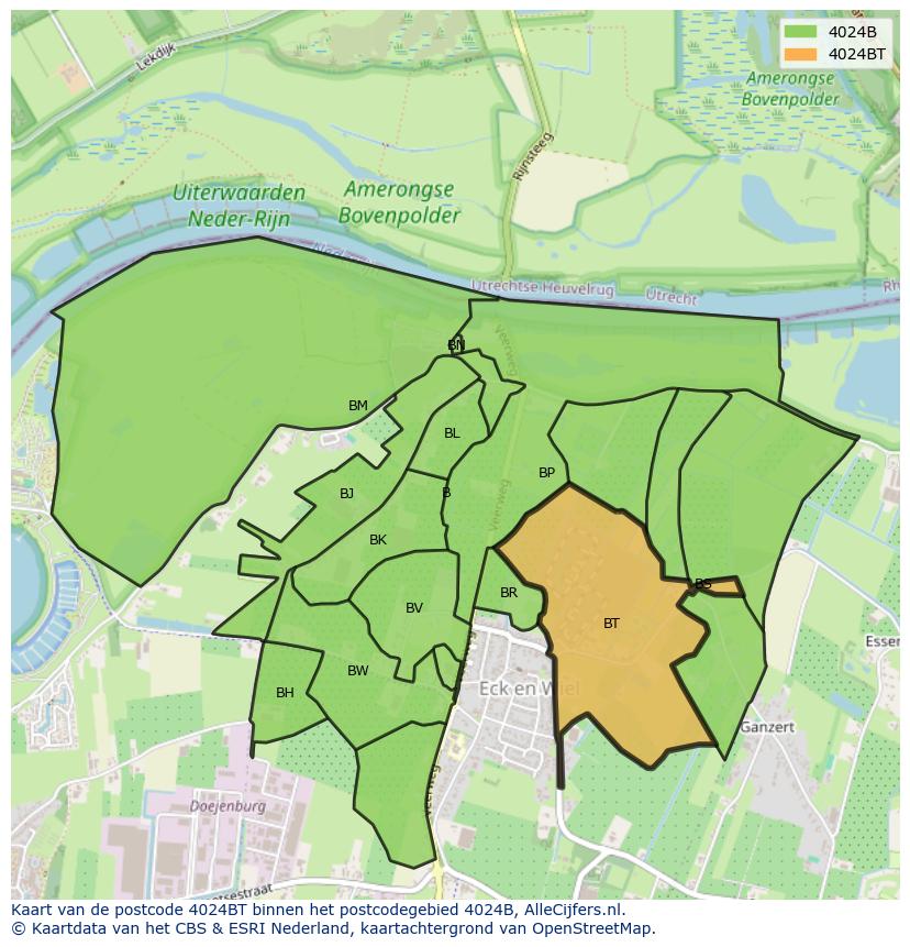 Afbeelding van het postcodegebied 4024 BT op de kaart.