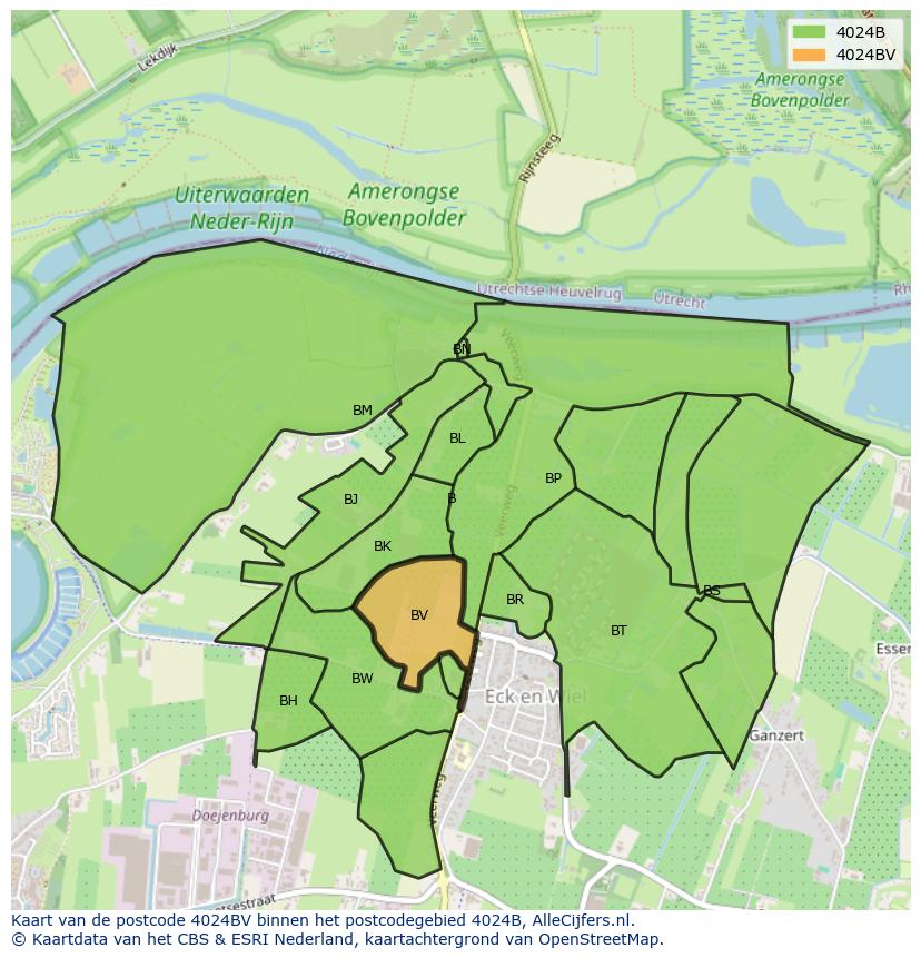 Afbeelding van het postcodegebied 4024 BV op de kaart.