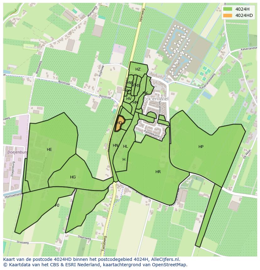 Afbeelding van het postcodegebied 4024 HD op de kaart.