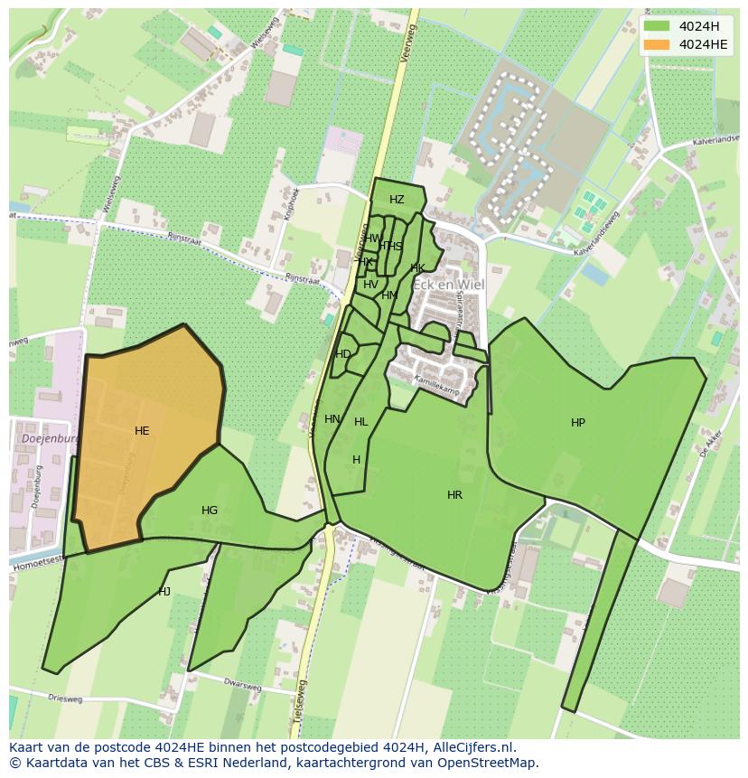 Afbeelding van het postcodegebied 4024 HE op de kaart.