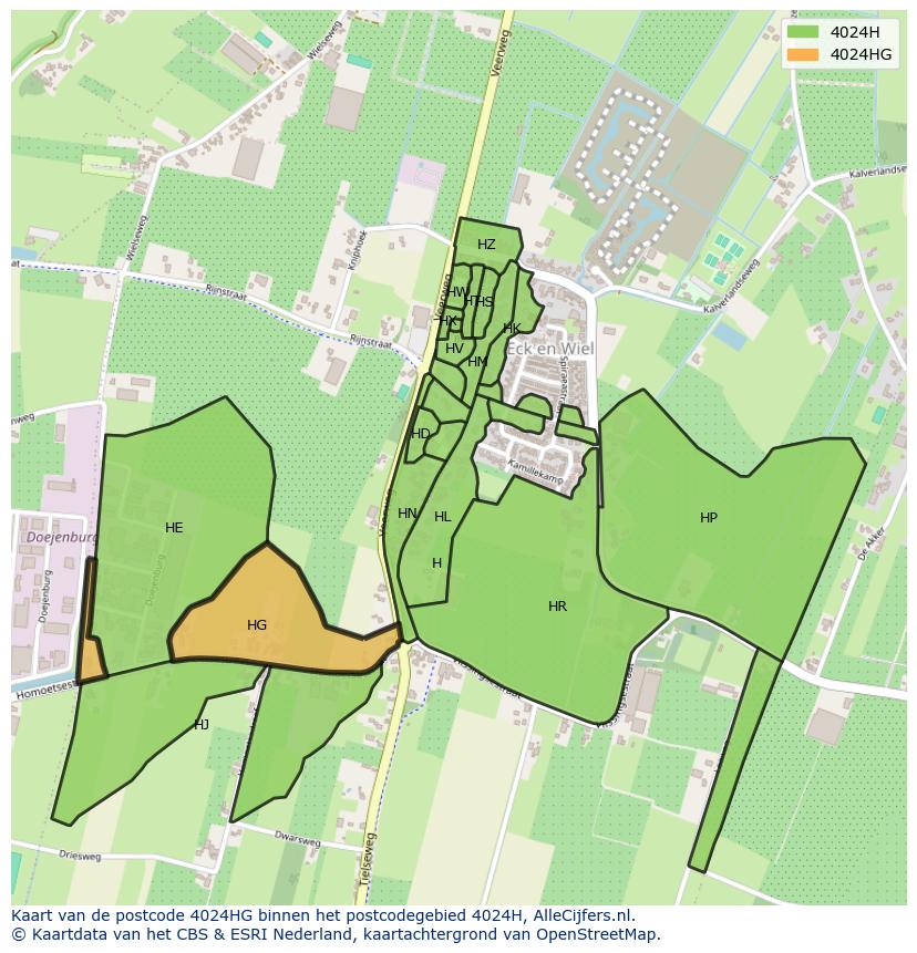 Afbeelding van het postcodegebied 4024 HG op de kaart.
