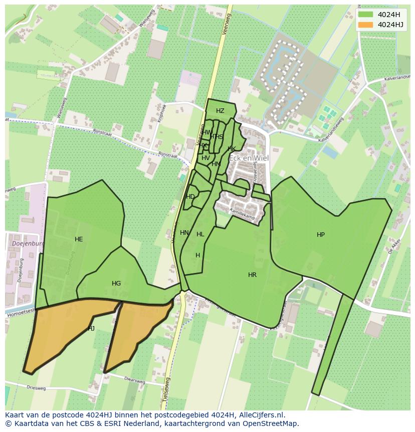 Afbeelding van het postcodegebied 4024 HJ op de kaart.