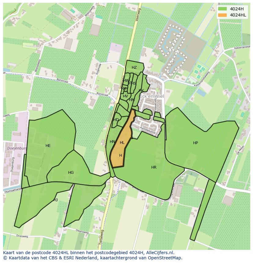 Afbeelding van het postcodegebied 4024 HL op de kaart.