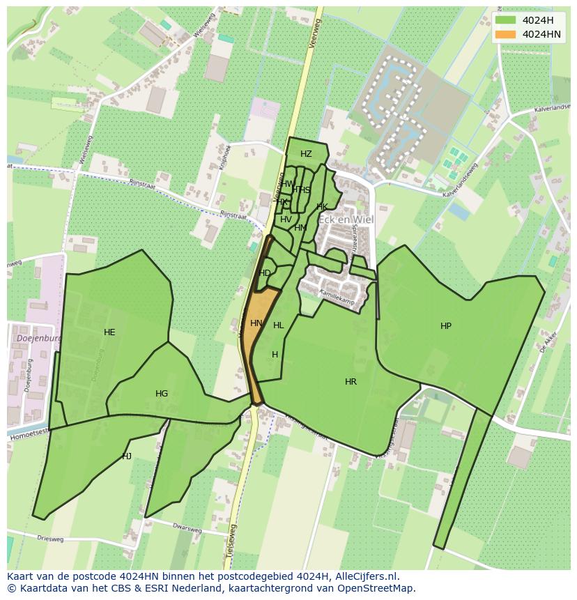 Afbeelding van het postcodegebied 4024 HN op de kaart.