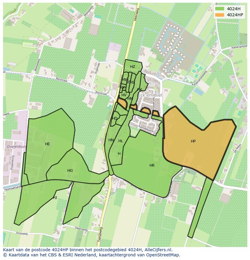 Afbeelding van het postcodegebied 4024 HP op de kaart.