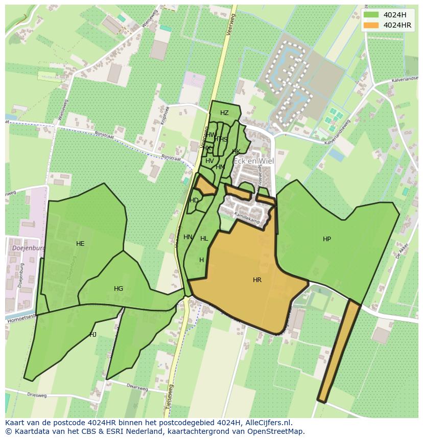 Afbeelding van het postcodegebied 4024 HR op de kaart.