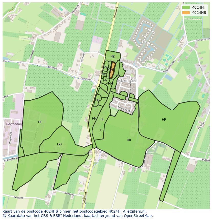 Afbeelding van het postcodegebied 4024 HS op de kaart.