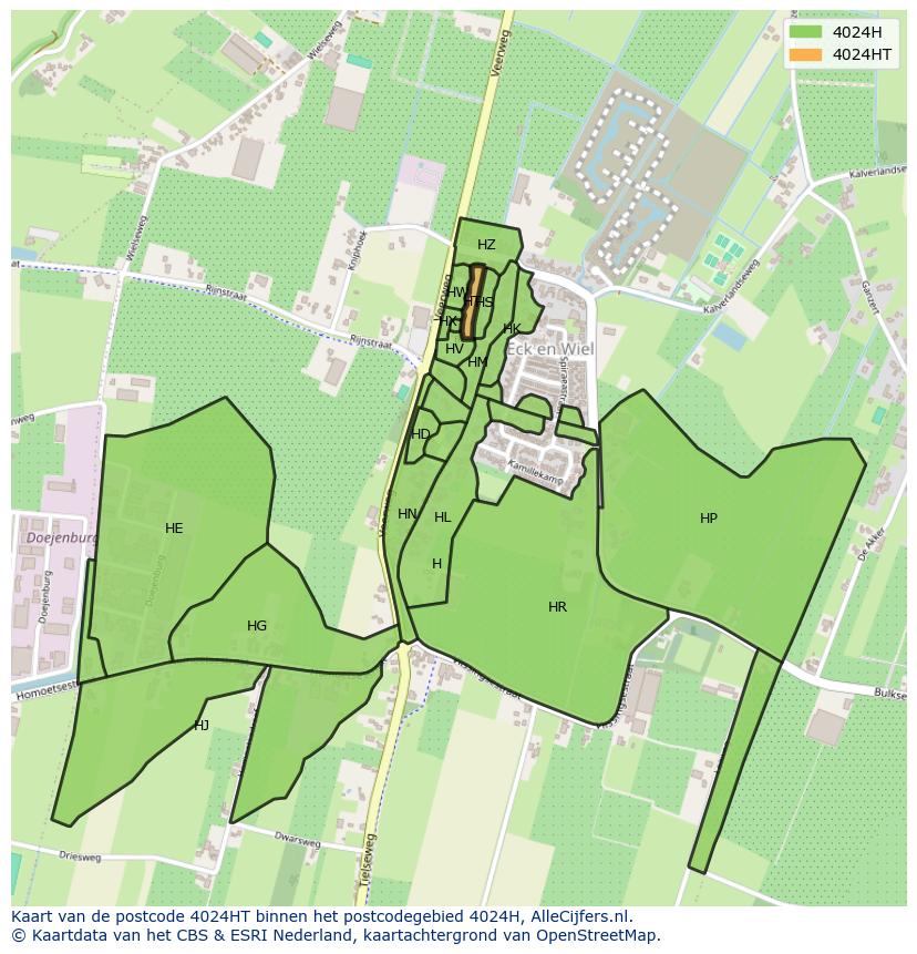 Afbeelding van het postcodegebied 4024 HT op de kaart.