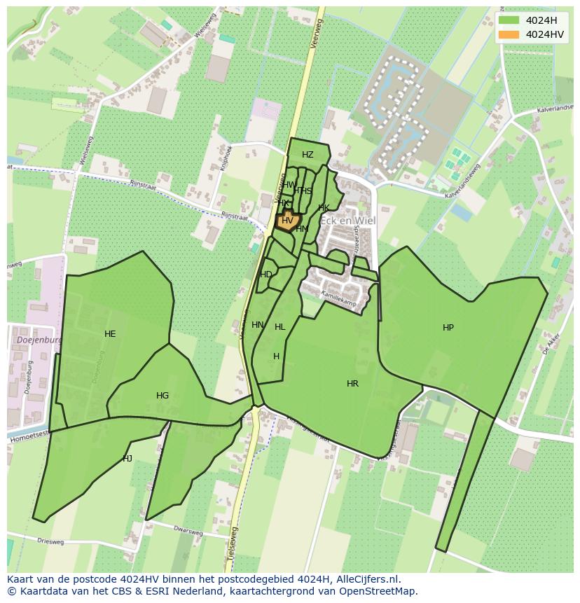 Afbeelding van het postcodegebied 4024 HV op de kaart.