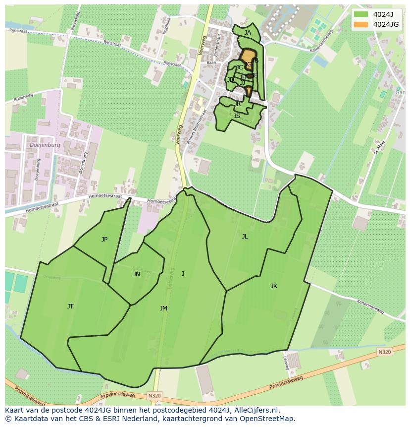 Afbeelding van het postcodegebied 4024 JG op de kaart.