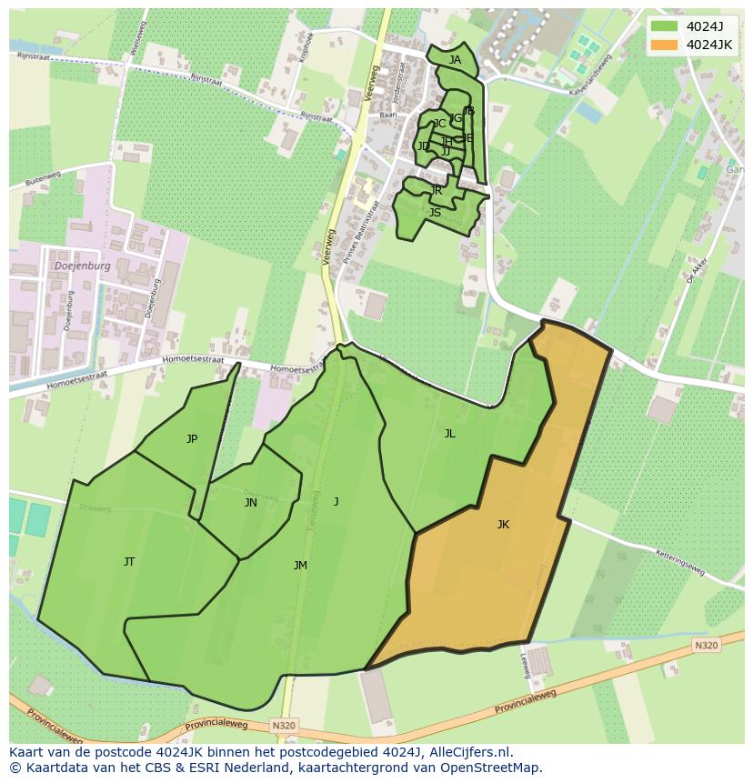 Afbeelding van het postcodegebied 4024 JK op de kaart.