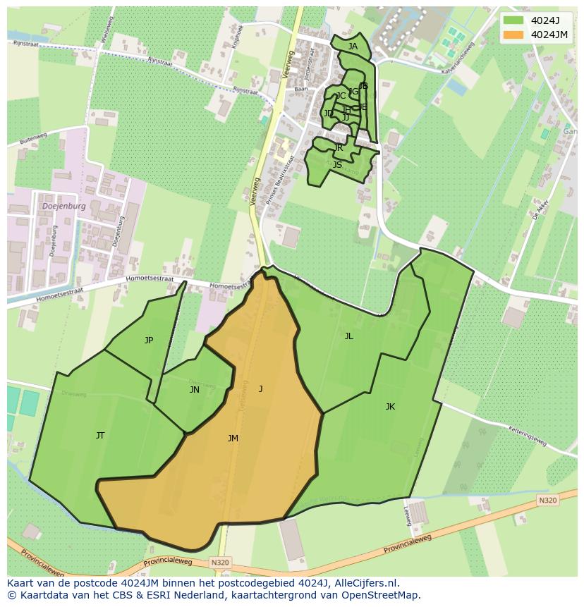 Afbeelding van het postcodegebied 4024 JM op de kaart.