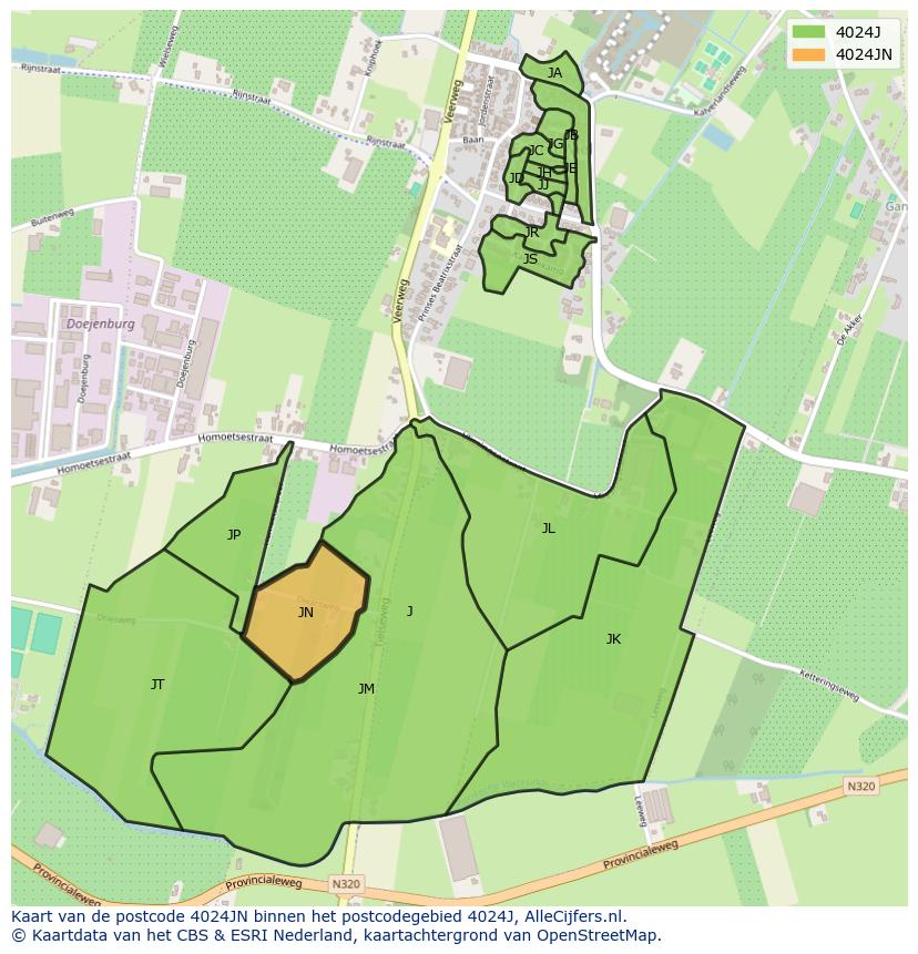 Afbeelding van het postcodegebied 4024 JN op de kaart.