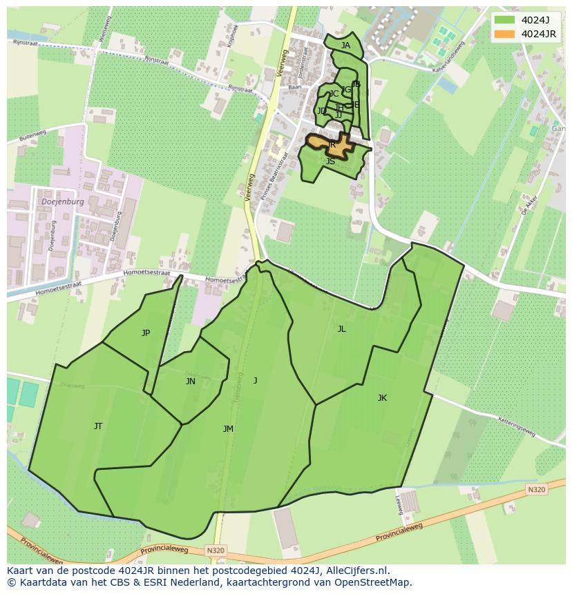 Afbeelding van het postcodegebied 4024 JR op de kaart.