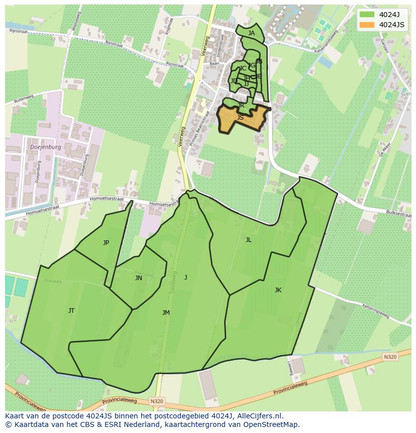 Afbeelding van het postcodegebied 4024 JS op de kaart.