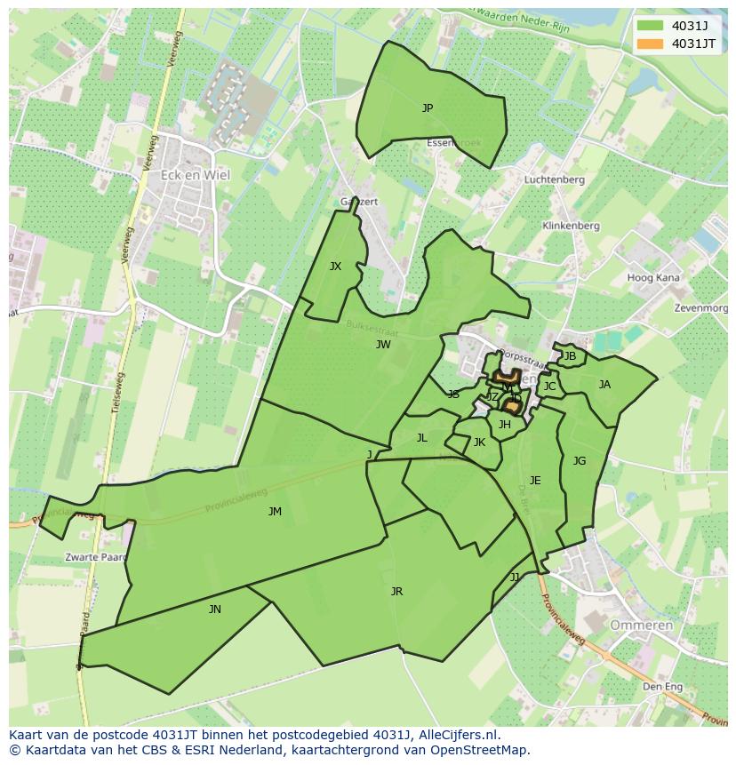 Afbeelding van het postcodegebied 4031 JT op de kaart.