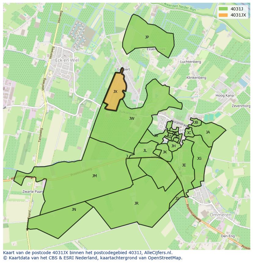 Afbeelding van het postcodegebied 4031 JX op de kaart.