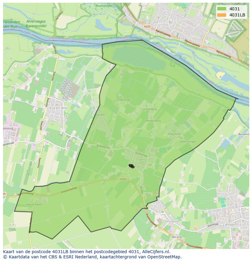 Afbeelding van het postcodegebied 4031 LB op de kaart.