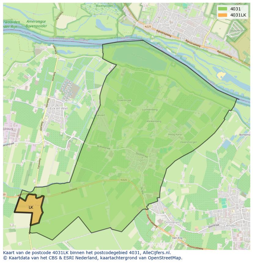 Afbeelding van het postcodegebied 4031 LK op de kaart.