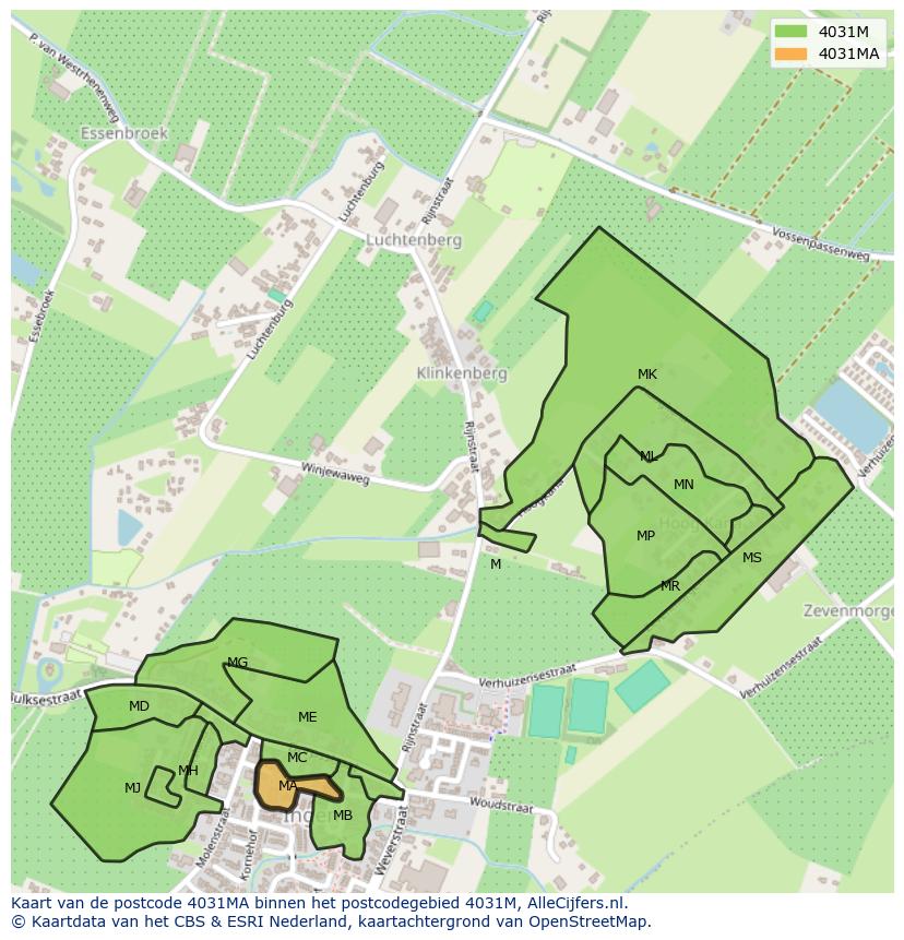 Afbeelding van het postcodegebied 4031 MA op de kaart.