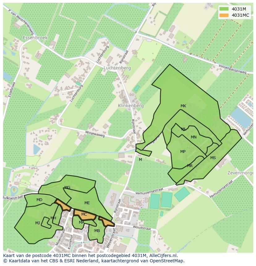 Afbeelding van het postcodegebied 4031 MC op de kaart.