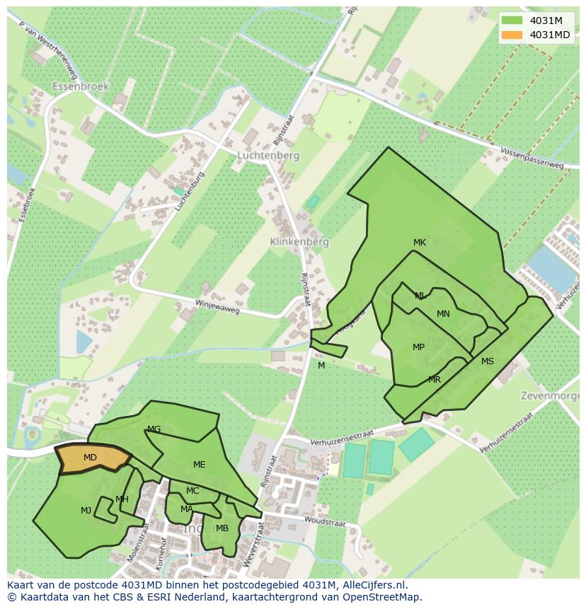 Afbeelding van het postcodegebied 4031 MD op de kaart.