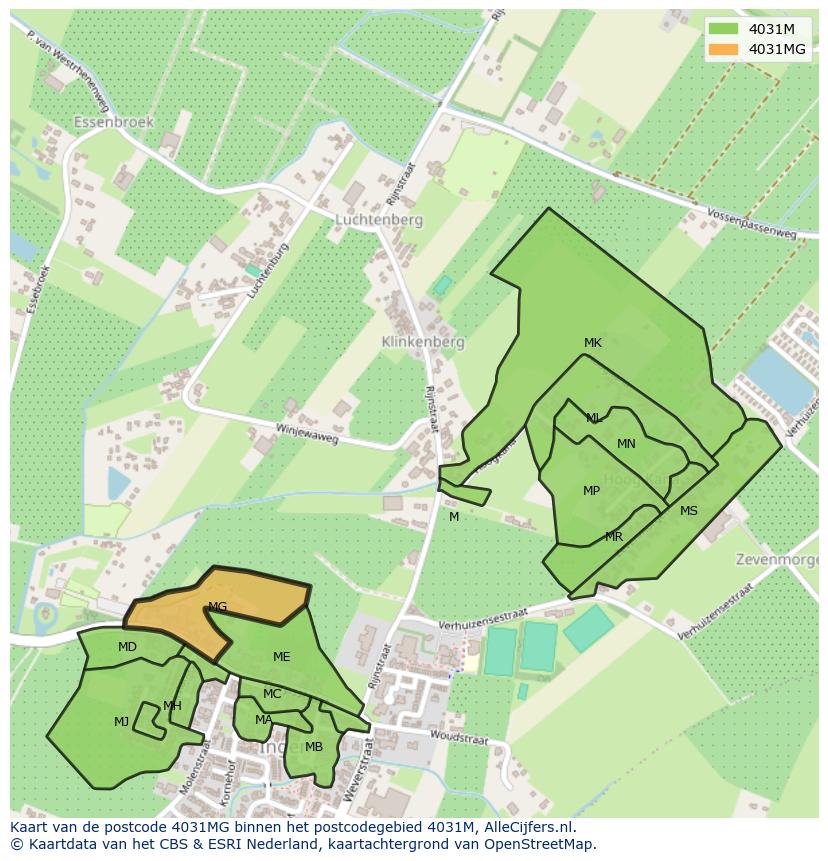 Afbeelding van het postcodegebied 4031 MG op de kaart.