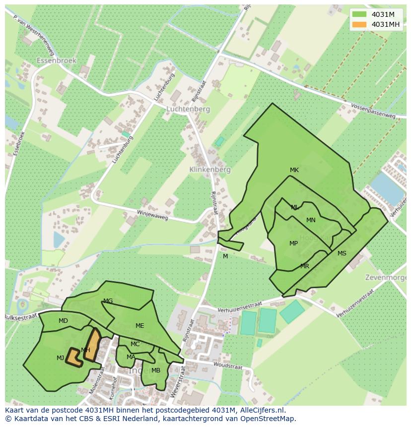 Afbeelding van het postcodegebied 4031 MH op de kaart.