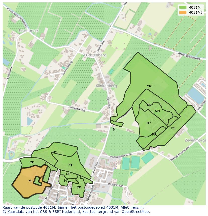 Afbeelding van het postcodegebied 4031 MJ op de kaart.