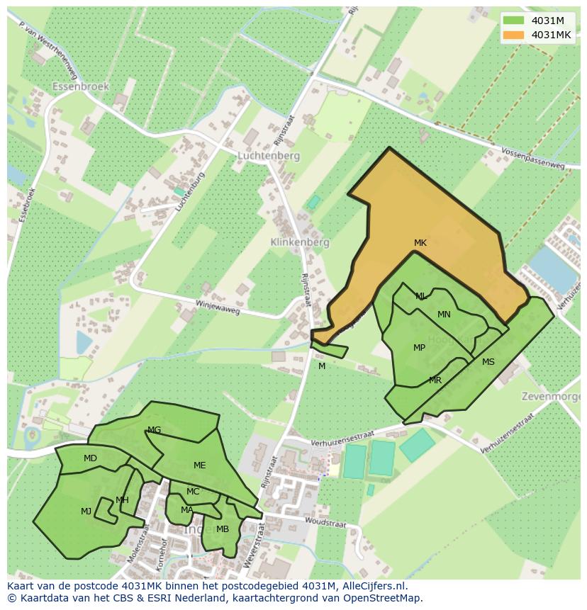 Afbeelding van het postcodegebied 4031 MK op de kaart.