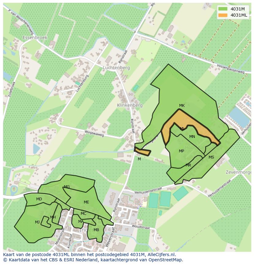 Afbeelding van het postcodegebied 4031 ML op de kaart.