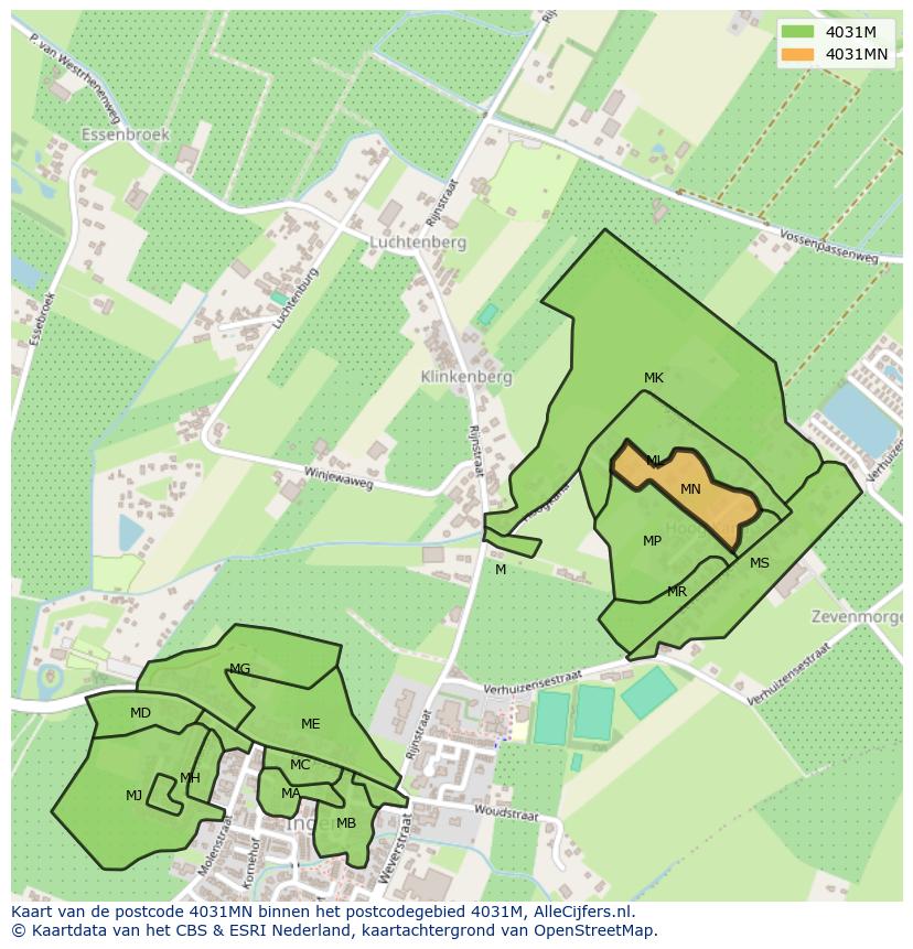 Afbeelding van het postcodegebied 4031 MN op de kaart.