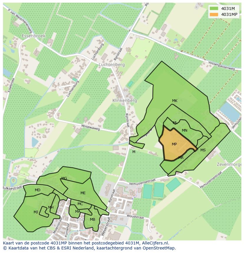 Afbeelding van het postcodegebied 4031 MP op de kaart.