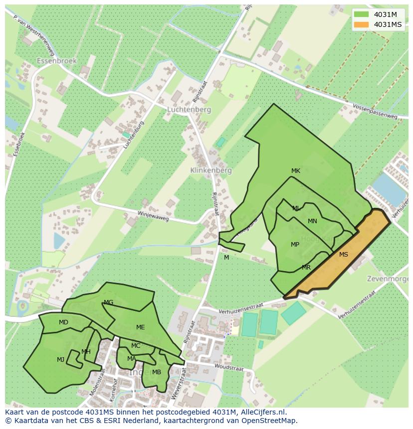 Afbeelding van het postcodegebied 4031 MS op de kaart.