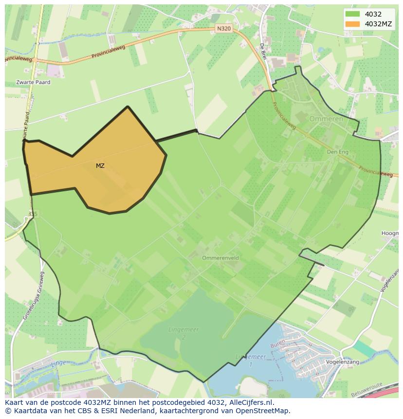 Afbeelding van het postcodegebied 4032 MZ op de kaart.