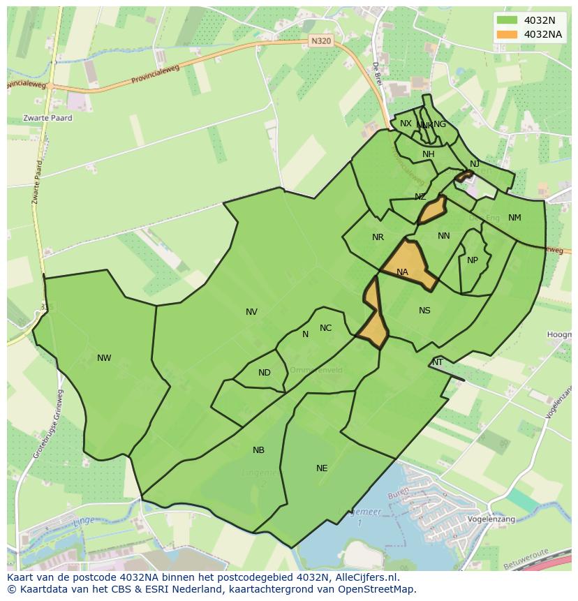 Afbeelding van het postcodegebied 4032 NA op de kaart.