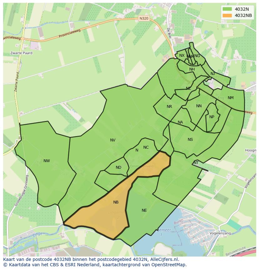 Afbeelding van het postcodegebied 4032 NB op de kaart.