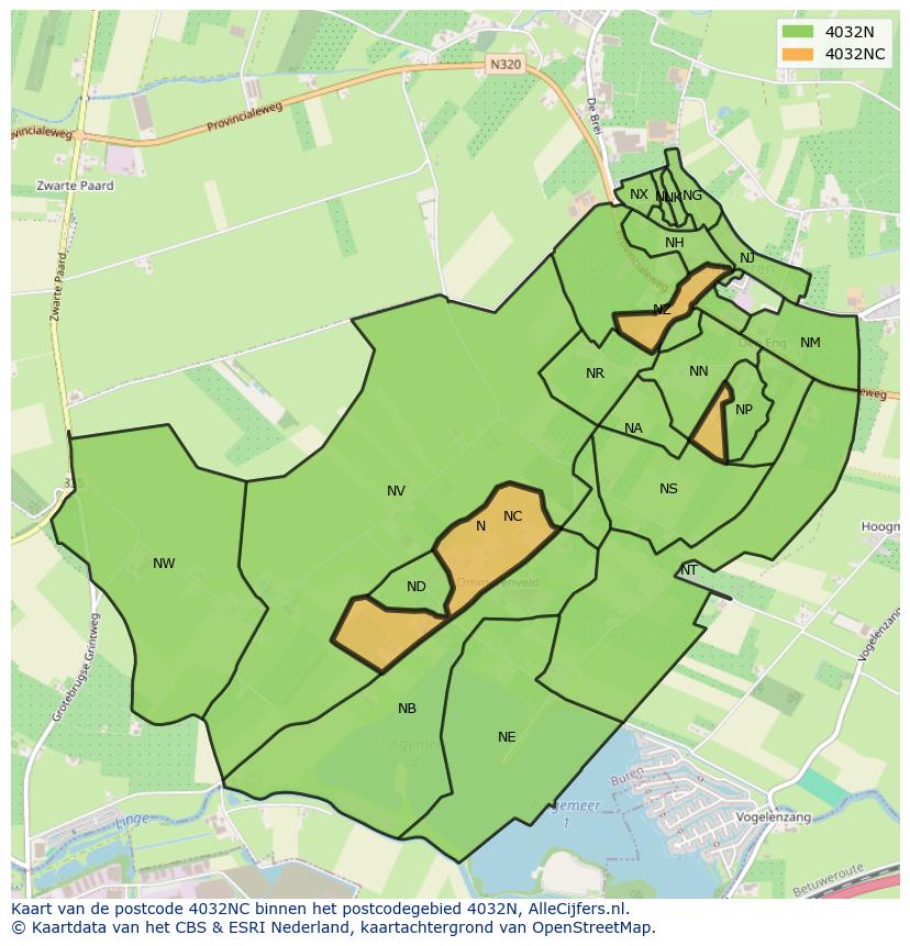 Afbeelding van het postcodegebied 4032 NC op de kaart.