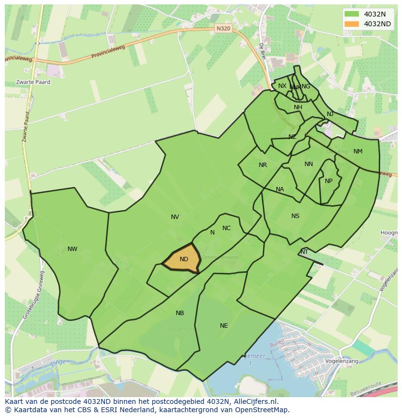 Afbeelding van het postcodegebied 4032 ND op de kaart.