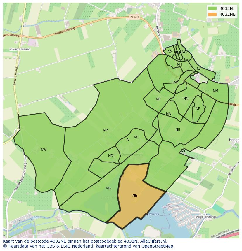 Afbeelding van het postcodegebied 4032 NE op de kaart.