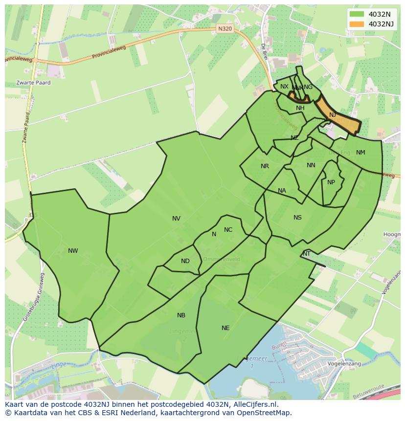 Afbeelding van het postcodegebied 4032 NJ op de kaart.