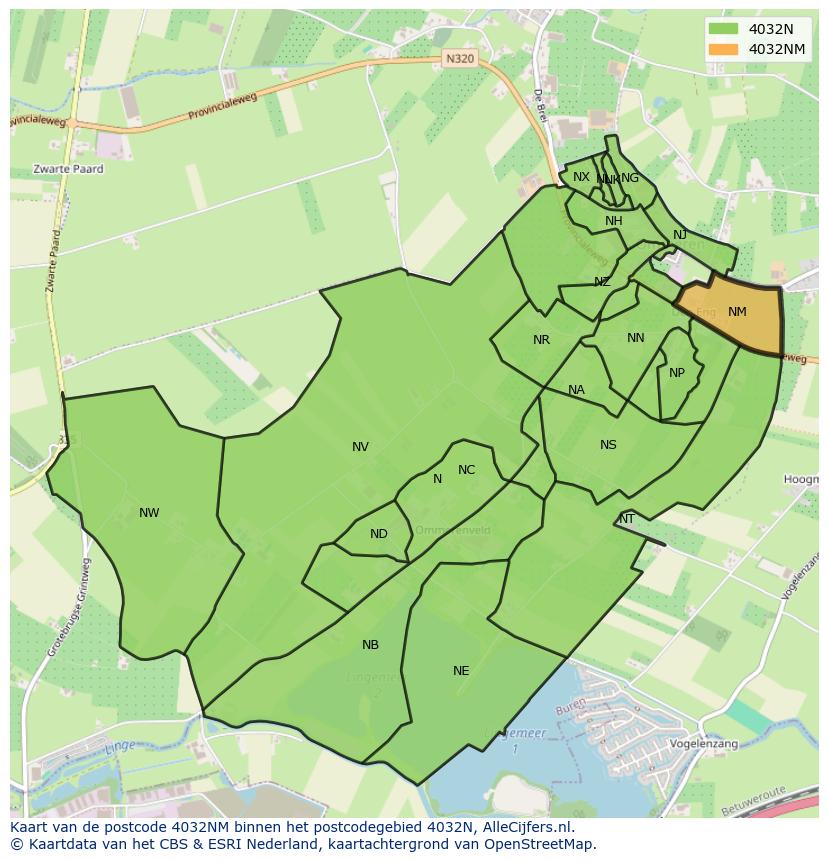 Afbeelding van het postcodegebied 4032 NM op de kaart.