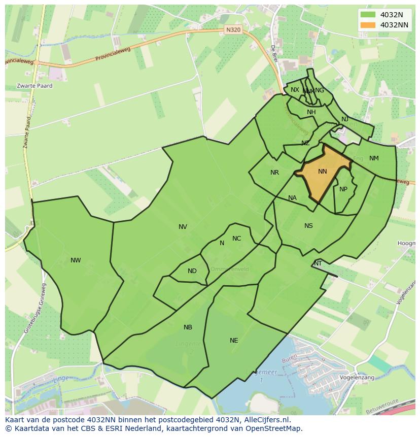 Afbeelding van het postcodegebied 4032 NN op de kaart.